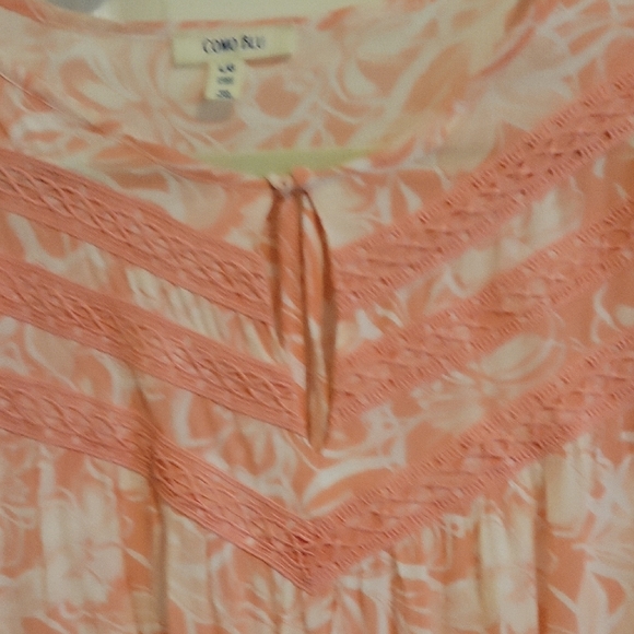 Como Blu szLg Womans  Peach Floral Lace accents butterfly short sleeve Blouse - Picture 4 of 5